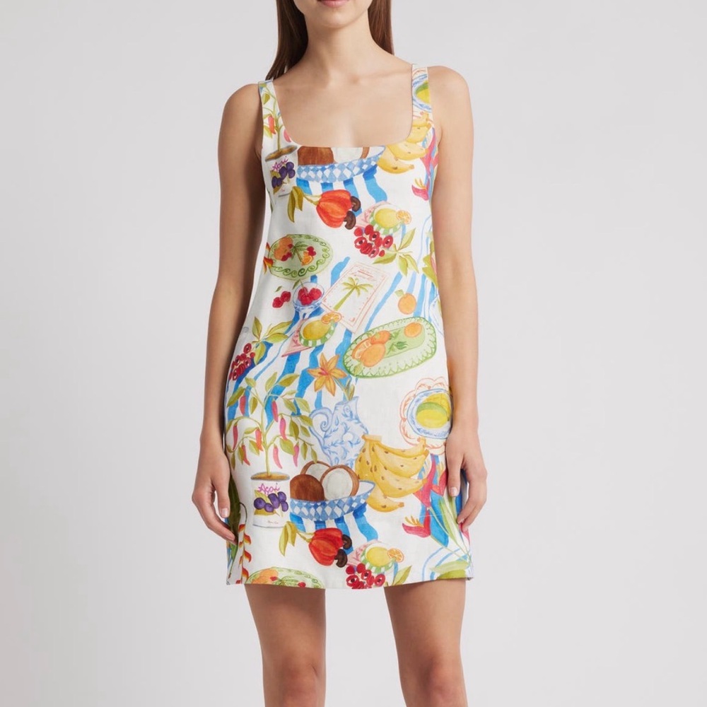 FARM Rio Fresh Table Colorful Fruit Print Linen Mini Dress